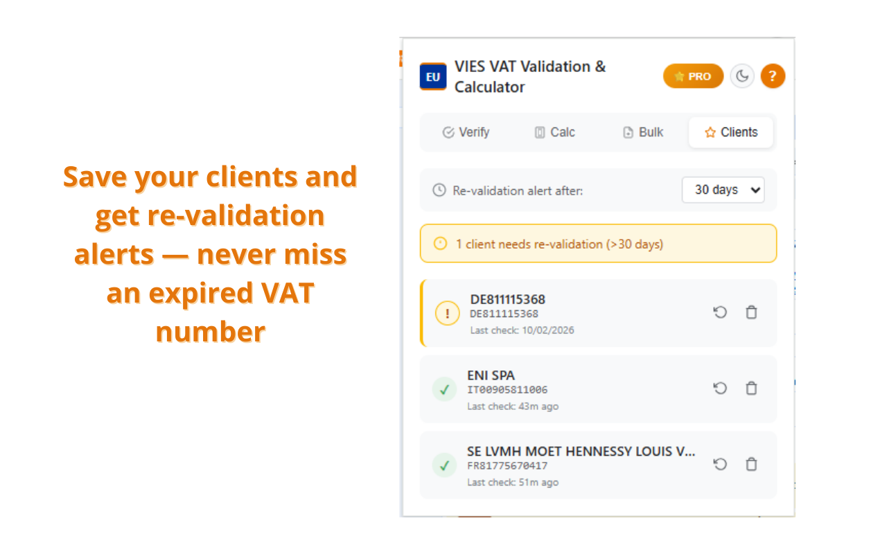 Clients list with re-validation reminders